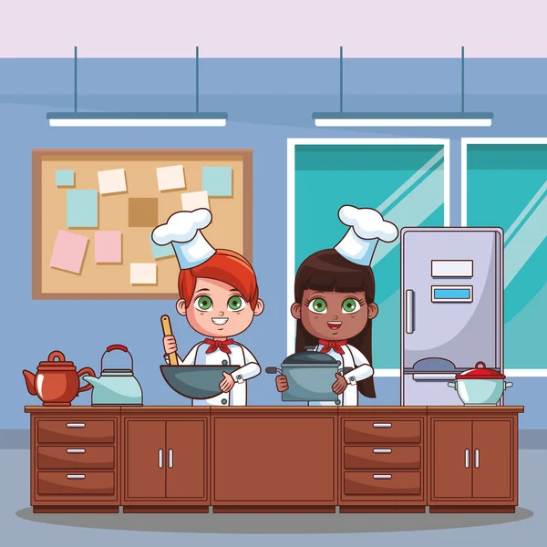 Chefs niños dibujos animados — Vector de stock
