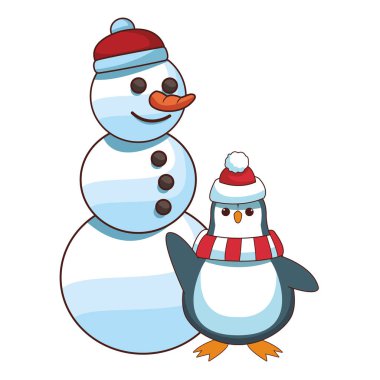Kardan adam ve penguen karikatür