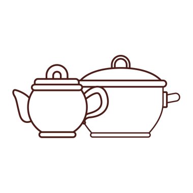 Mutfak Tencere ve çaydanlık satırları kahverengi