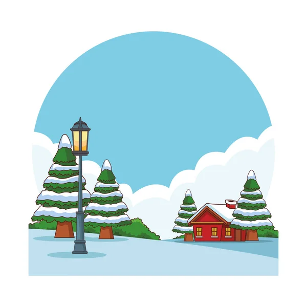 Park met sneeuw cartoon — Stockvector