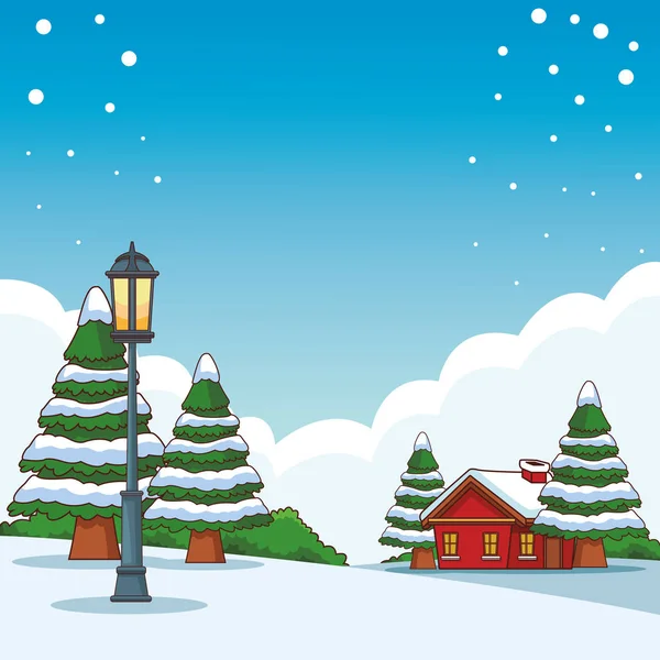 Park met sneeuw cartoon — Stockvector