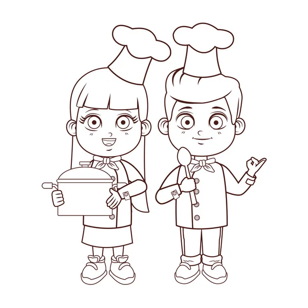 Koch Kinder Karikaturen braune Linien — Stockvektor