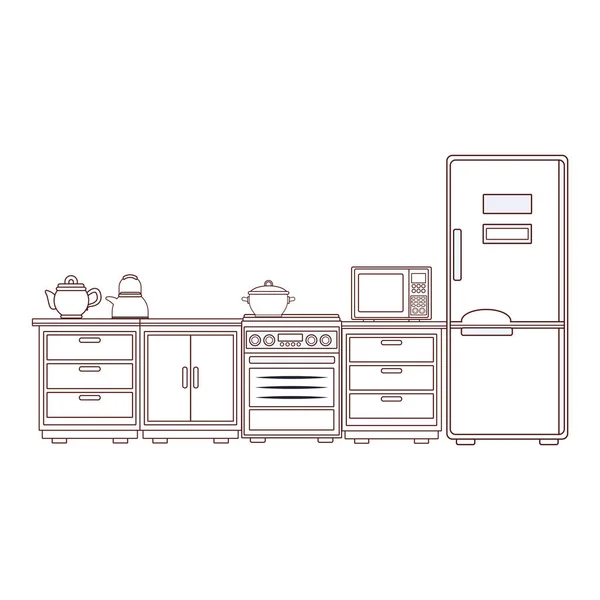 Cocina con utensilios líneas marrones — Vector de stock