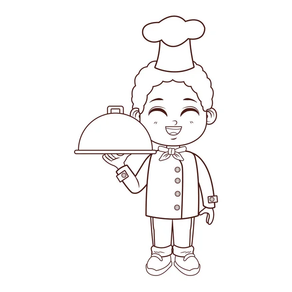 Chef chico dibujos animados líneas marrones — Vector de stock