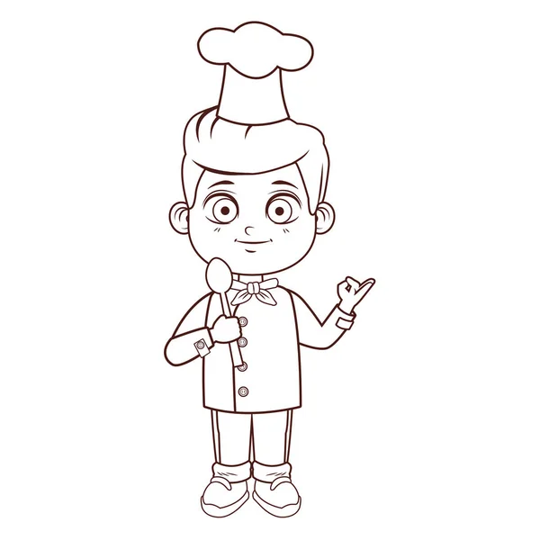 Chef menino desenhos animados linhas marrons — Vetor de Stock