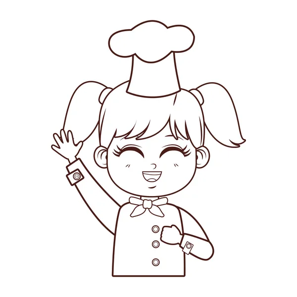 Chef fille dessin animé lignes brunes — Image vectorielle