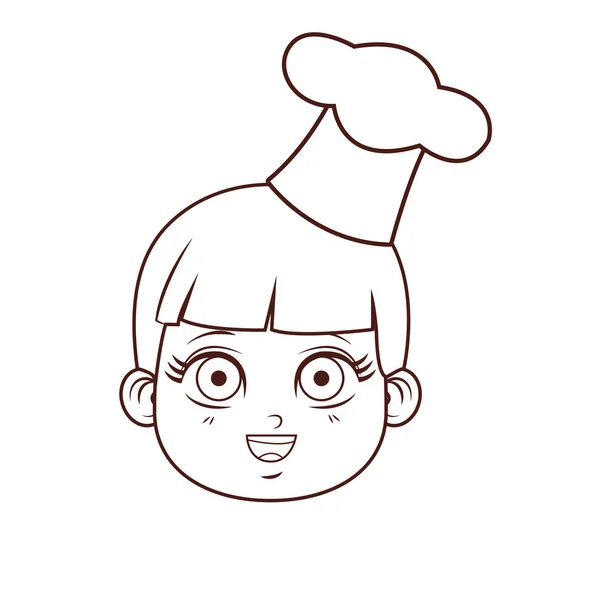Szef kuchni dziecko uśmiechnięta twarz brązowy linii — Wektor stockowy