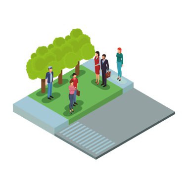 İnsanlara park izometrik sahne vektör çizim grafik tasarım