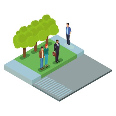 İnsanlara park izometrik sahne vektör çizim grafik tasarım