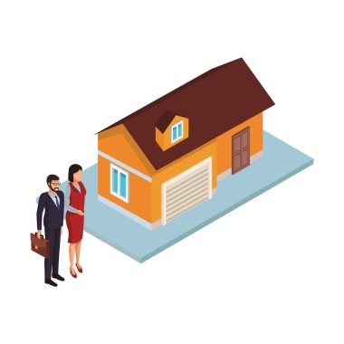 İnsanlara ev izometrik sahne vektör çizim grafik tasarım