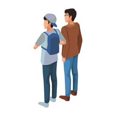 Genç adam ve casual adam sırt illüstrasyon grafik tasarım vektör