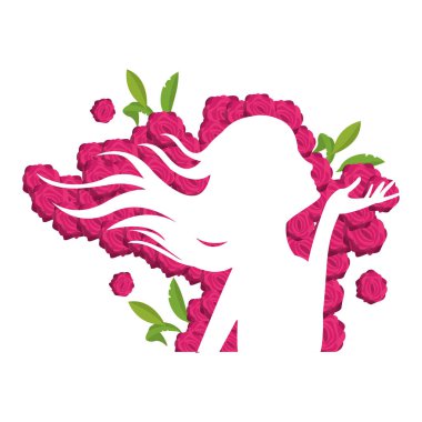 Çiçekli kadın vücut siluet vektör çizim grafik tasarım