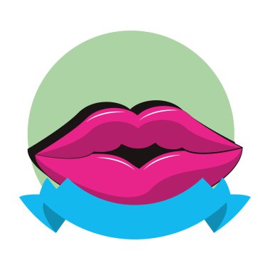 90'lı yılların dudaklar retro çizgi film yuvarlak ile boş şerit bayrak simgesi