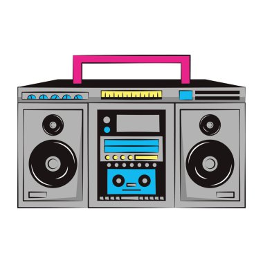 90s retro radyo stereo pikap vektör çizim