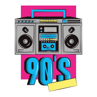 90s retro radyo stereo pikap vektör çizim