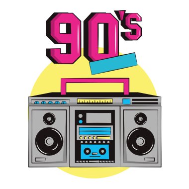 90s retro radyo stereo pikap vektör çizim