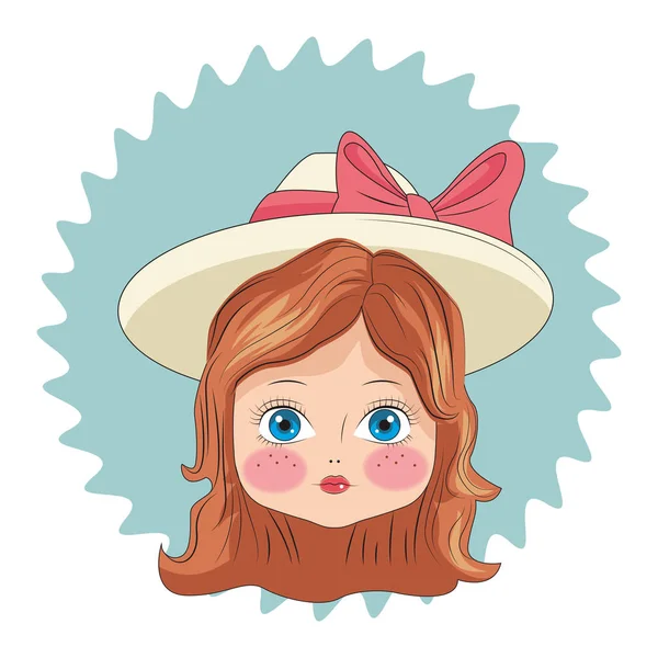 Hermosa chica cara de dibujos animados — Vector de stock