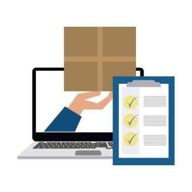 Online teslimat ve kargo ile dizüstü vektör çizim grafik tasarım