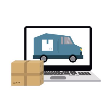 Online teslimat ve kargo ile dizüstü vektör çizim grafik tasarım