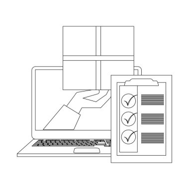 Online teslimat ve kargo ile dizüstü vektör çizim grafik tasarım