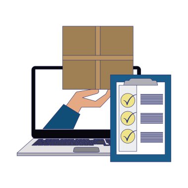 Online teslimat ve kargo ile dizüstü vektör çizim grafik tasarım