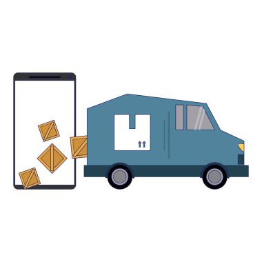 Online teslimat ve lojistik smartphone kavramı vektör çizim grafik tasarım ile