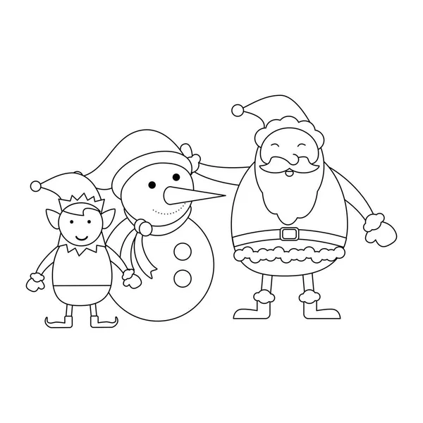 Vánoce santa claus kreslený černá a bílá — Stockový vektor