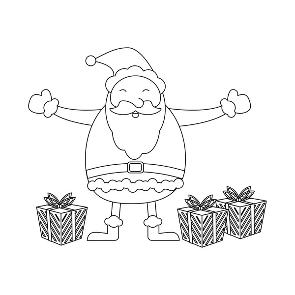 Navidad Santa Claus dibujos animados en blanco y negro — Vector de stock