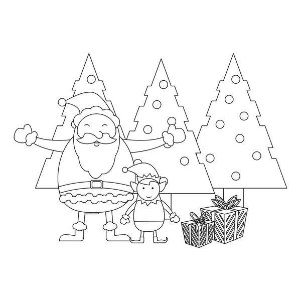 Navidad Santa Claus dibujos animados en blanco y negro — Vector de stock