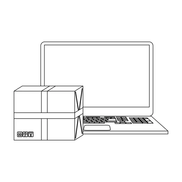 Entrega Line Transporte Com Design Gráfico Ilustração Vetor Laptop — Vetor de Stock