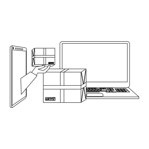 Entrega Envío Línea Con Diseño Gráfico Ilustración Vectores Portátiles — Vector de stock