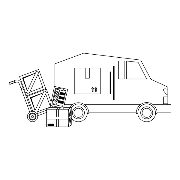 Consegna e logistica in bianco e nero — Vettoriale Stock