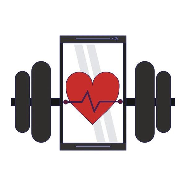 Fitness Und Sportelemente Smartphone App Und Kurzhantelvektor Illustration Grafikdesign — Stockvektor