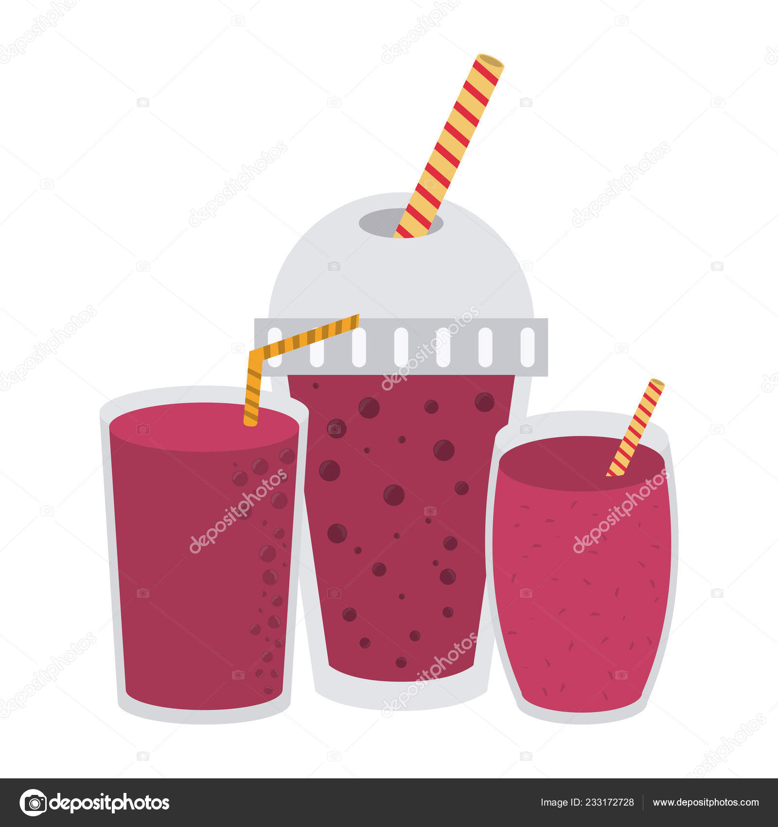Strawberry smoothie in plastic glass Royalty Free Vector