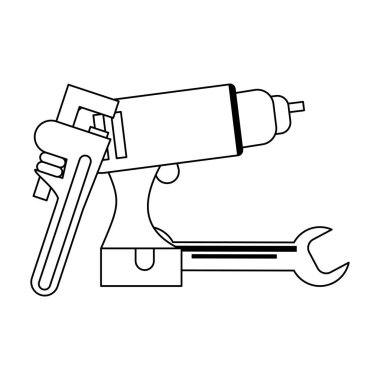 İnşaat araçları ve öğeleri siyah ve beyaz