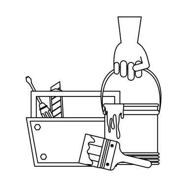 İnşaat araçları ve öğeleri siyah ve beyaz