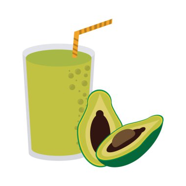 Meyve suyu ve güler yüzlü avokado cam fincan vektör çizim grafik tasarım