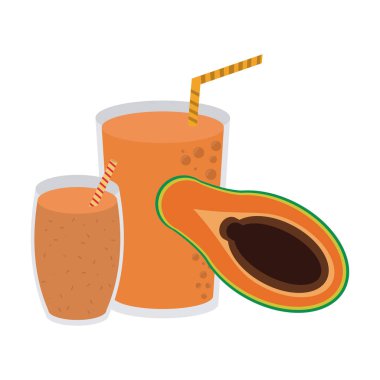 Meyve suyu ve güler yüzlü Papaya cups ile vektör çizim grafik tasarım