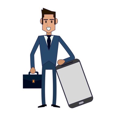 işadamı briefcae ve akıllı telefon vektör çizim grafik tasarım ile