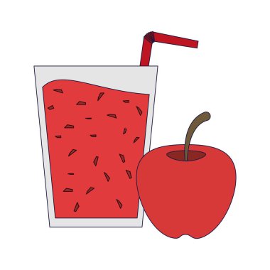 Meyve suyu ve güler yüzlü elma Kupası saman vektör çizim grafik tasarım ile