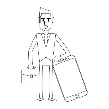 işadamı briefcae ve akıllı telefon vektör çizim grafik tasarım ile