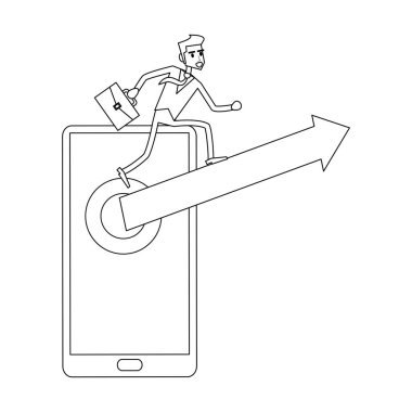 vektör çizim grafik tasarım yukarı ok ile smartphone ekran üzerinde çalışan iş adamı