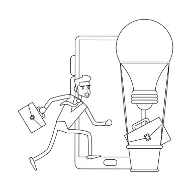 Evrak çantası ve akıllı telefon vektör çizim grafik tasarım ile işadamı
