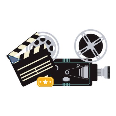 Kamera ve bilet vektör çizim grafik tasarım ile sinema fıçı tahtası