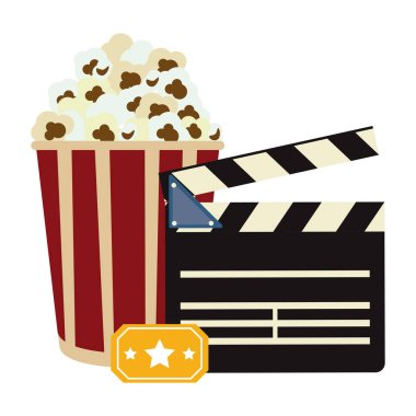 pop corn kova ve bilet vektör çizim grafik tasarım ile sinema fıçı tahtası