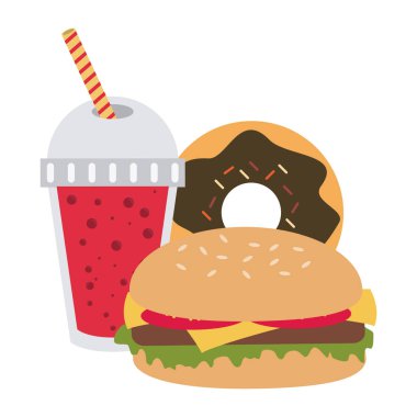 Vektör çizim grafik tasarım fast food combo burger ve sodalı poğaça