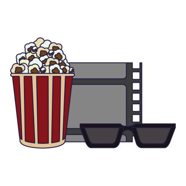 sinema makara ile 3d gözlük ve pop corn vektör çizim grafik tasarım