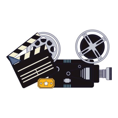 Kamera ve bilet vektör çizim grafik tasarım ile sinema fıçı tahtası