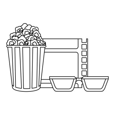 sinema makara ile 3d gözlük ve pop corn vektör çizim grafik tasarım