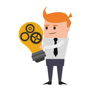 İşadamı ampul ışık ve vites vektör çizim grafik tasarım içinde